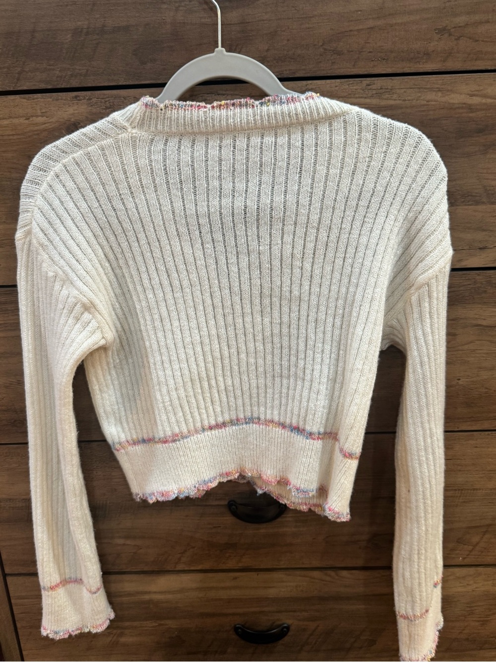 Cream Ribbed V-Neck Button Cardigan Sweater - Picture 2 of 2